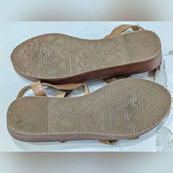 Lucky Brand Women's Hecilia Strappy Low Wedge Leather open toe Sandal size 10 - Picture 8 of 9